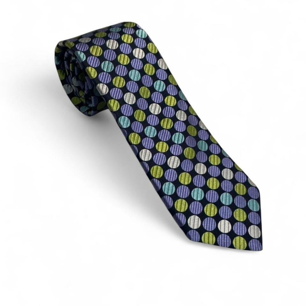Ted Baker London Silk Tie‎ Mens OS Navy Purple Green Polka Dot Geometric